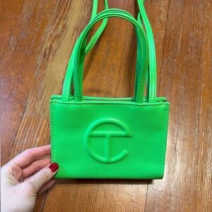 Neon green Telfar small shopping bag